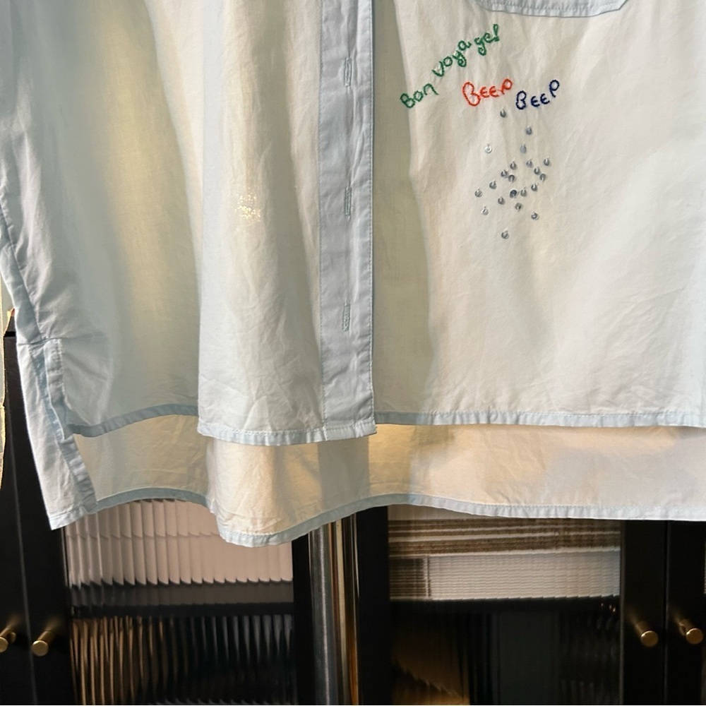 Anthropologie Maeve The Clarissa Bon Voyage Beaded Button Down Shirt - Picture 12 of 13